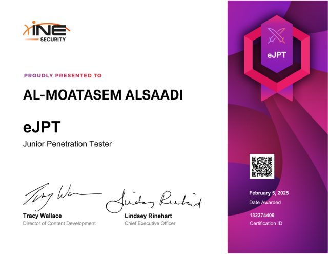 Al-Moatasem Alsaadi — eJPT
